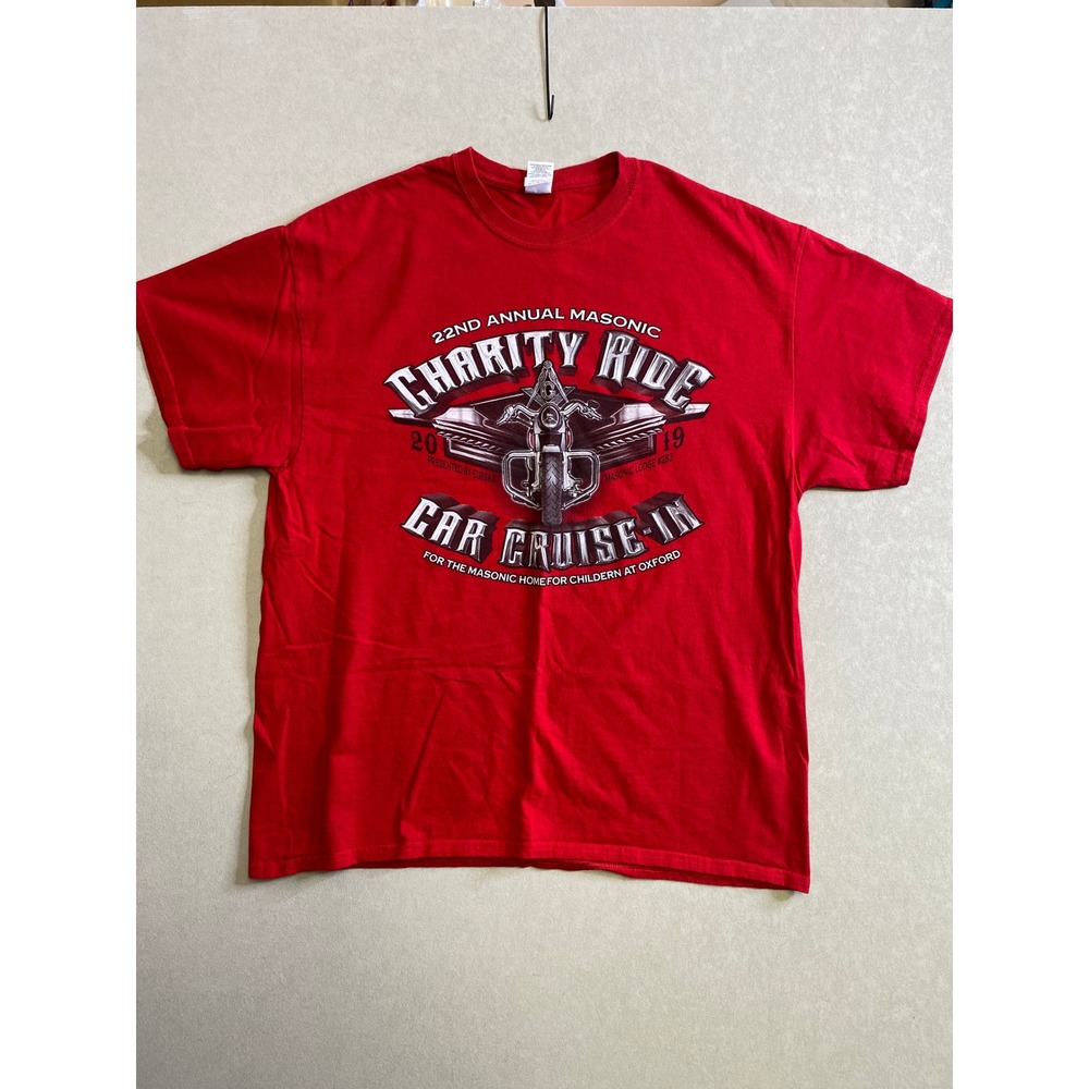 Gildan Mens Masonic Charity Ride 2019 Car Cruise-In T-Shirt Red XL Biker Tee